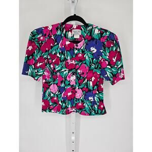 Stuart Alan Women's Multicolored Floral Cotton Short Sleeve Cardigan Size 10P